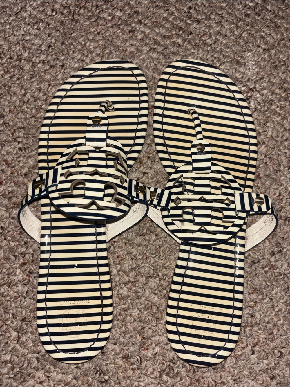 Tory Burch Navy and White Striped Miller Sandals